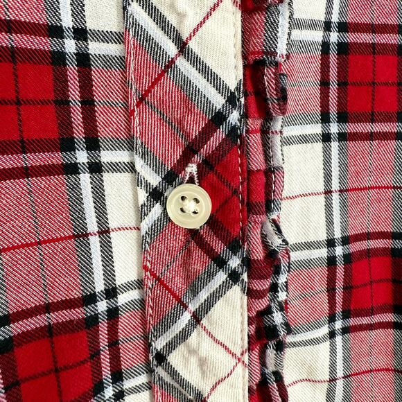 Talbots Sz XLP XL Petite Silver Sparkly Red Plaid Flannel Christmas Shirt Top - Picture 4 of 7